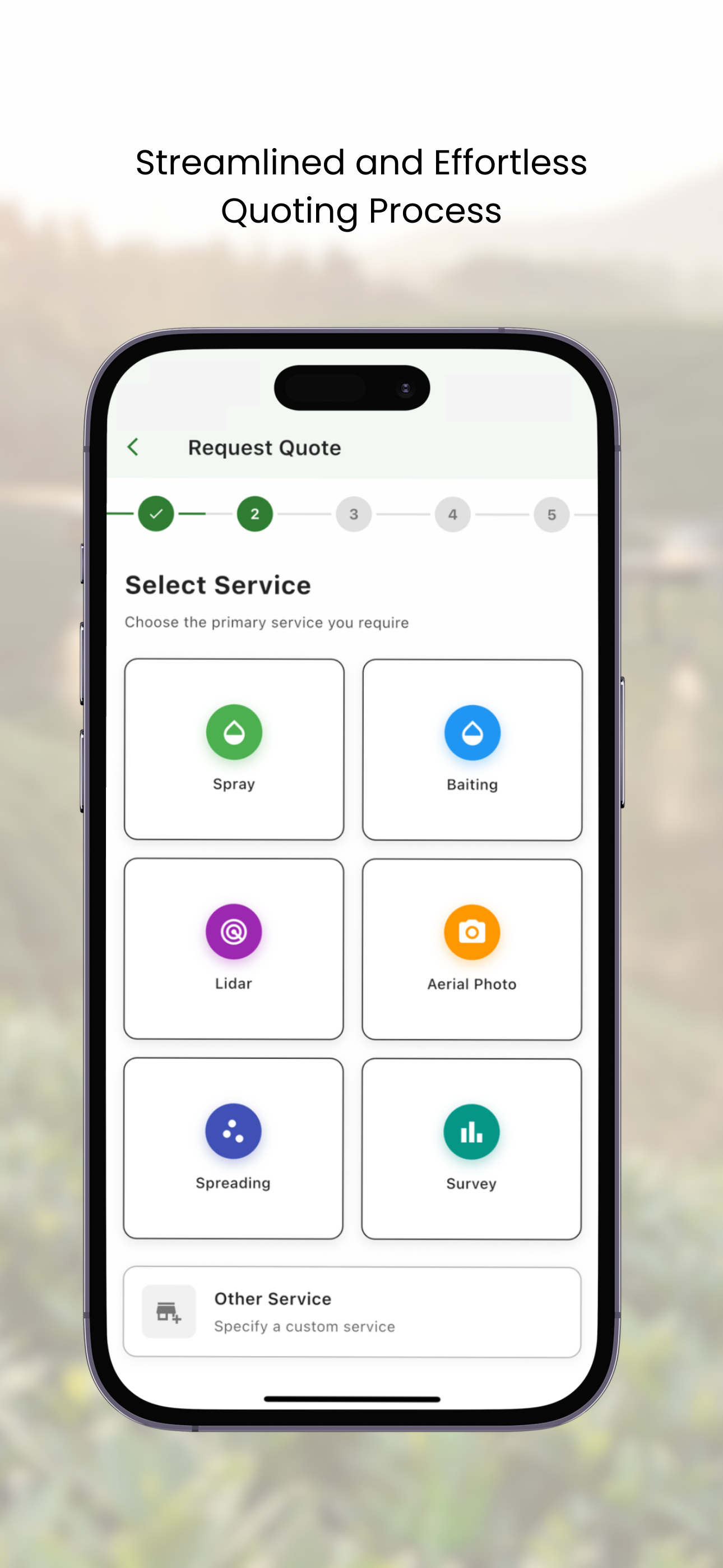X-Spray Service Selection - Choose from spraying, baiting, LiDAR, and more
