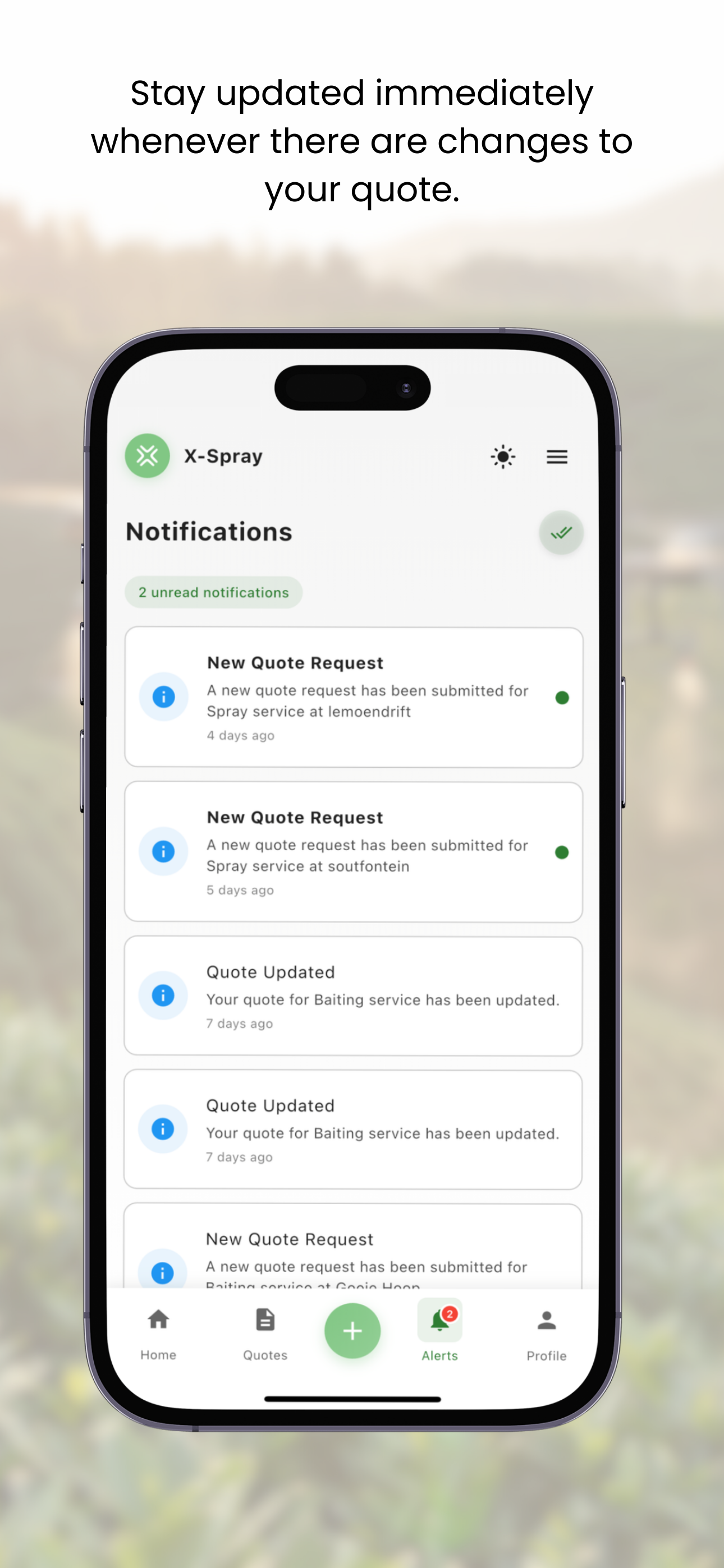 X-Spray Notifications - Stay updated on quote changes